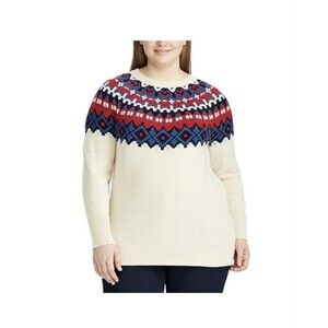 Womens Chaps Andrea Fair Isle Sweater Knit Top Boatneck Long Sz XL Tribal